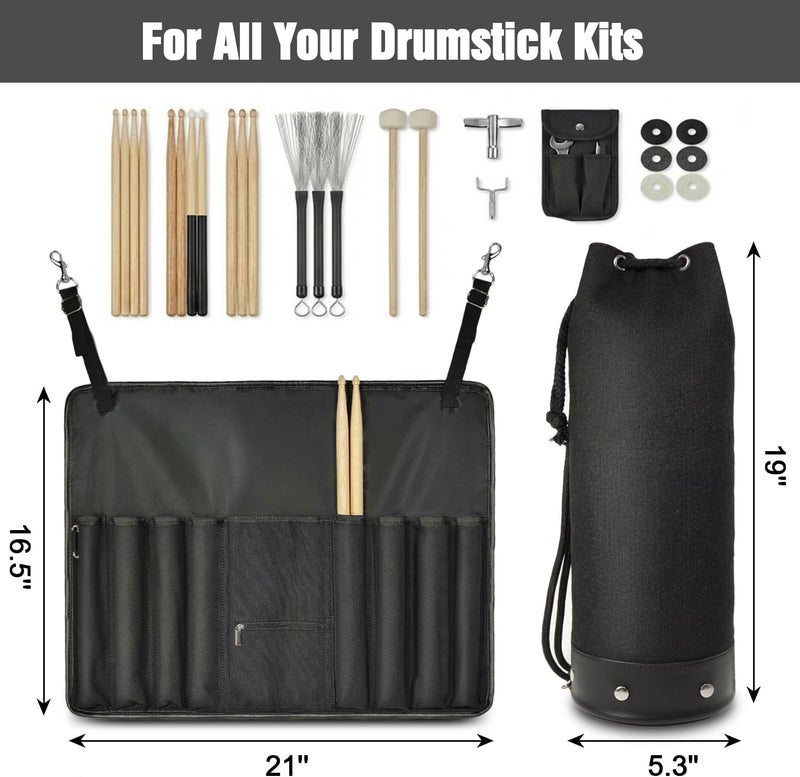 FEILOONG Drum Stick Bag and Holder, Crossbody Shoulder Strap Portable Drumstick Bag 1 Storage Bags and 1 Holder Kit Gifts for Drummers, Beginners, Black - Image 2